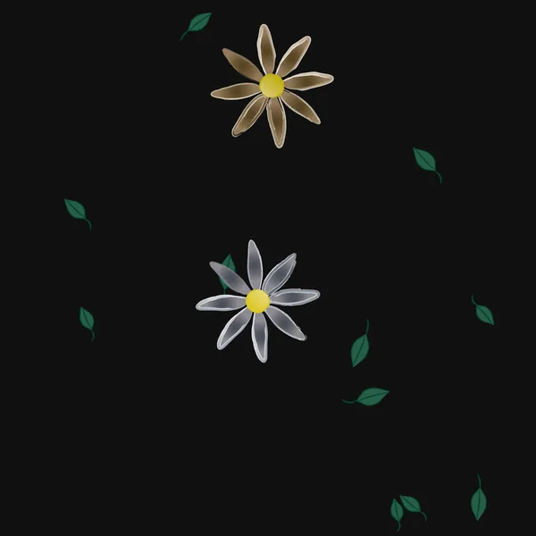 Modèle Vectoriel Avec Des Fleurs Colorées Simples Des Feuilles Vertes — Image vectorielle