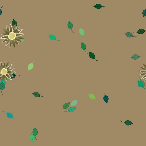 Plantilla Vector Con Flores Coloridas Simples Hojas Verdes — Archivo Imágenes Vectoriales