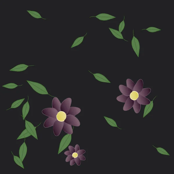 Enkla Blommor Med Gröna Blad Fri Sammansättning Vektor Illustration — Stock vektor