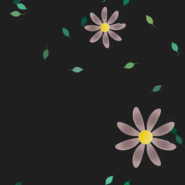 Composição Design Com Flores Simples Folhas Verdes Ilustração Vetorial — Vetor de Stock