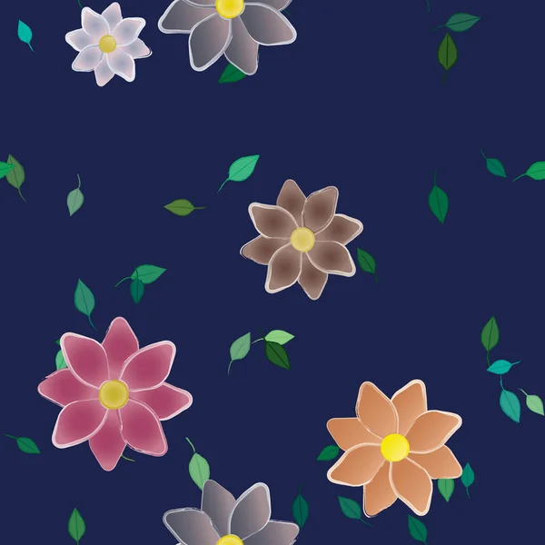 Composition Design Avec Fleurs Simples Feuilles Vertes Illustration Vectorielle — Image vectorielle