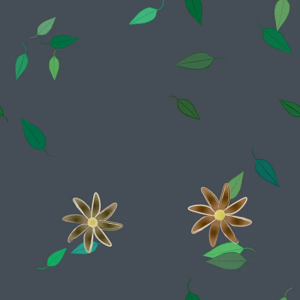 Flores Simples Con Hojas Verdes Composición Libre Ilustración Vectorial — Vector de stock