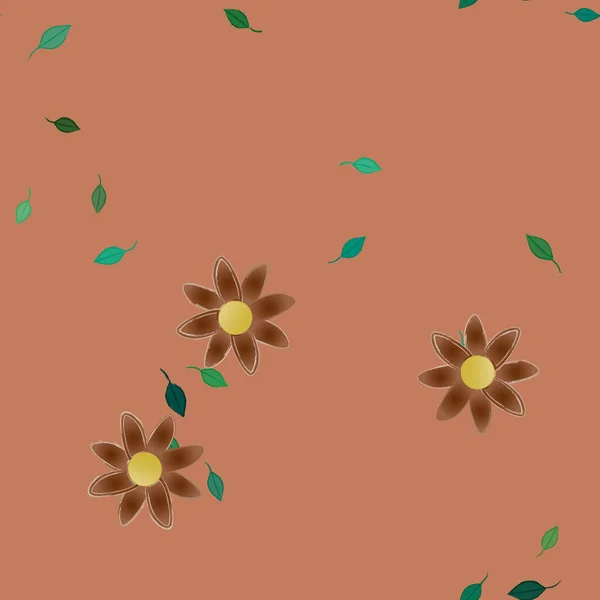 Composición Diseño Con Flores Simples Hojas Verdes Ilustración Vectorial — Vector de stock