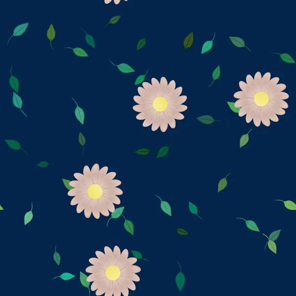 Composición Diseño Con Flores Simples Hojas Verdes Ilustración Vectorial — Archivo Imágenes Vectoriales