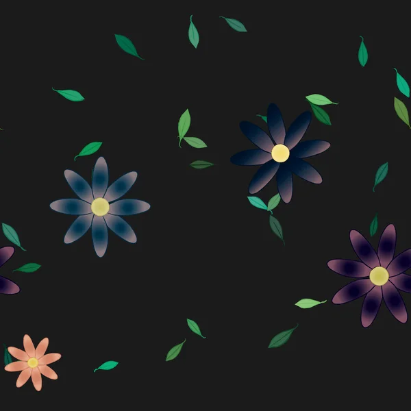 Modèle Vectoriel Avec Des Fleurs Colorées Simples Des Feuilles Vertes — Image vectorielle