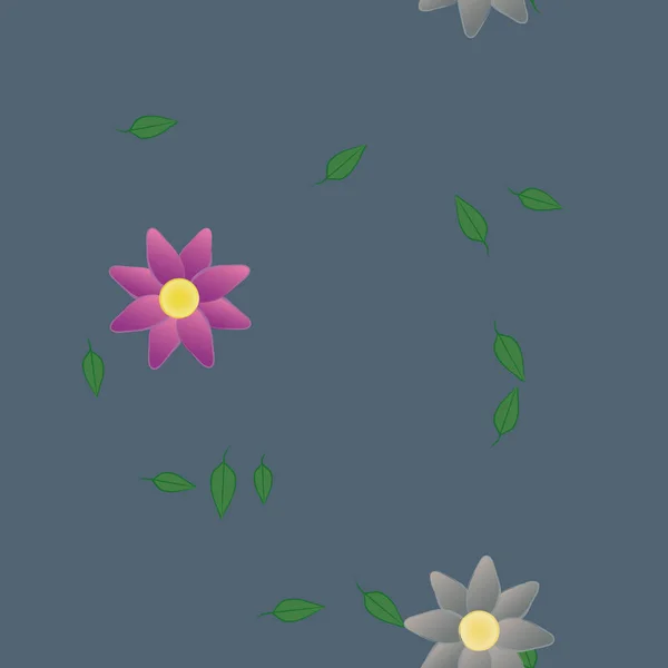 Bloemen Met Groene Bladeren Vrije Samenstelling Vector Illustratie — Stockvector