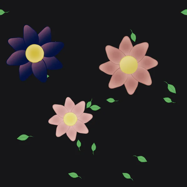 Hermosa Composición Con Flores Colores Simples Hojas Verdes Fondo Ilustración — Archivo Imágenes Vectoriales