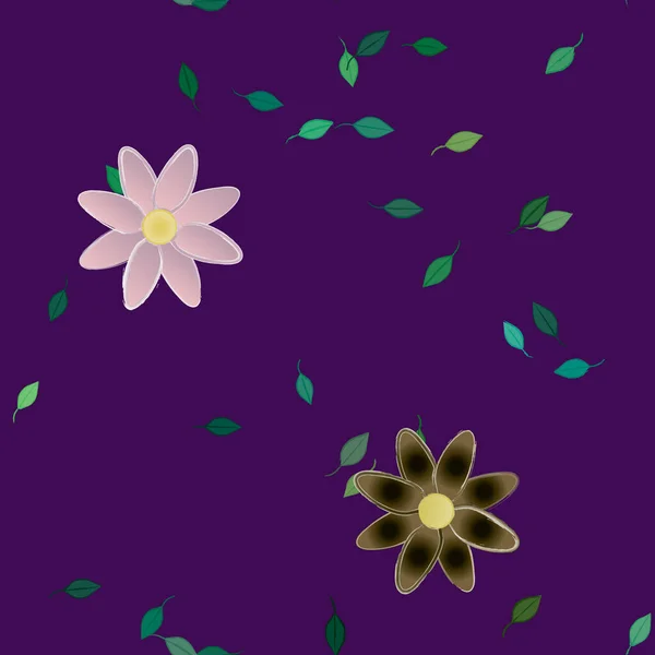 Modèle Vectoriel Avec Des Fleurs Colorées Simples Des Feuilles Vertes — Image vectorielle