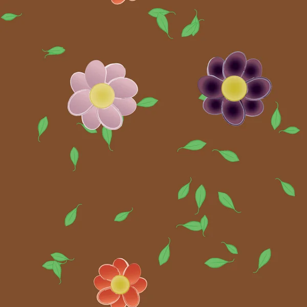 Composición Libre Con Flores Colores Simples Hojas Verdes Para Papel — Vector de stock