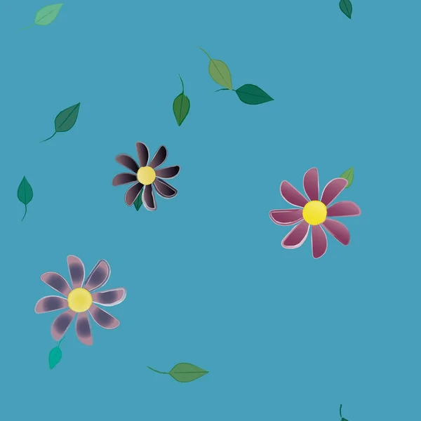 Hermosa Composición Con Flores Colores Simples Hojas Verdes Fondo Ilustración — Archivo Imágenes Vectoriales