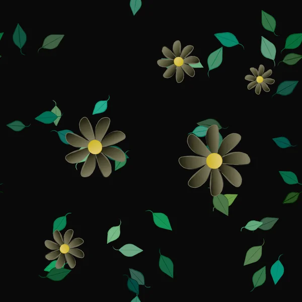 Hermosa Composición Con Flores Colores Simples Hojas Verdes Fondo Ilustración — Vector de stock