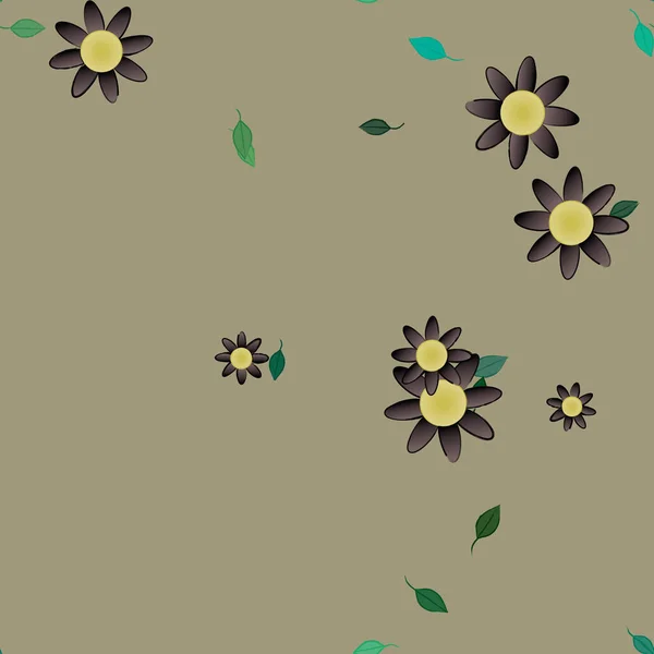 Flores Simples Con Hojas Verdes Composición Libre Ilustración Vectorial — Vector de stock