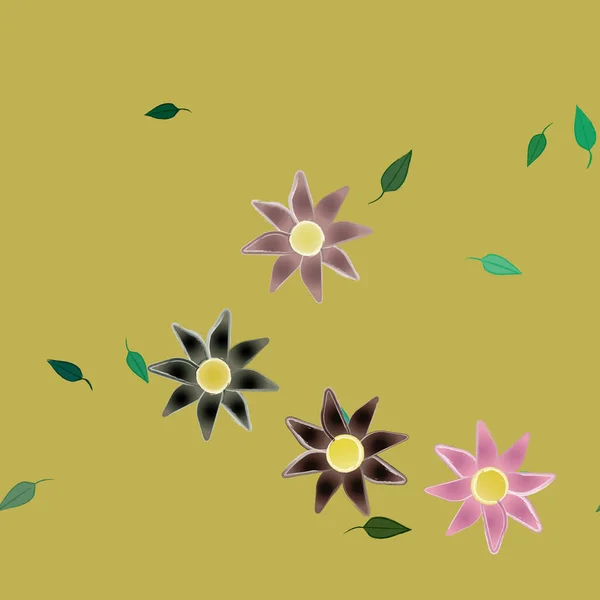 Composición Libre Con Flores Colores Simples Hojas Verdes Para Papel — Vector de stock