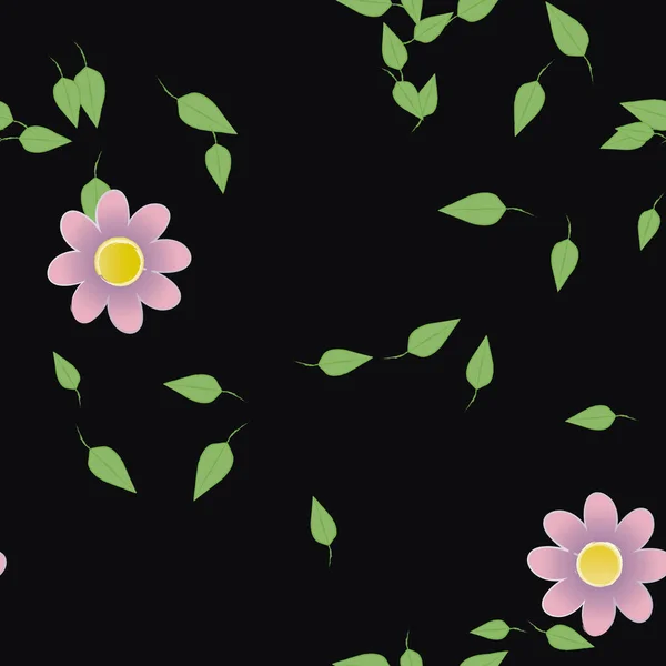 Plantilla Vector Con Flores Coloridas Simples Hojas Verdes — Vector de stock