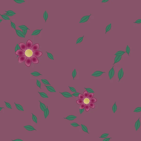 Flores Con Hojas Verdes Composición Libre Ilustración Vectorial — Archivo Imágenes Vectoriales