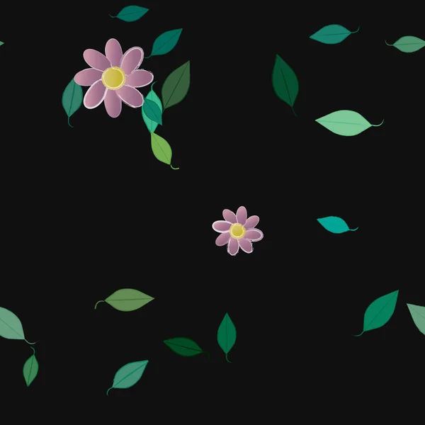 Composição Design Com Flores Simples Folhas Verdes Ilustração Vetorial —  Vetores de Stock