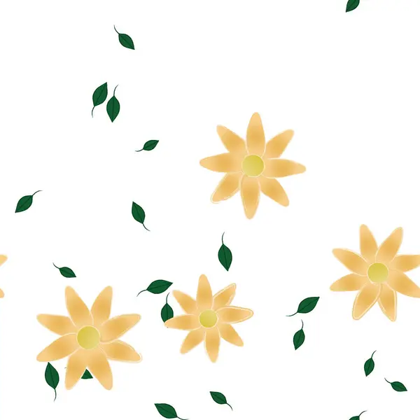 Flores Simples Con Hojas Verdes Composición Libre Ilustración Vectorial — Vector de stock