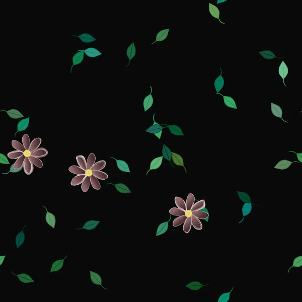 Composition Design Avec Fleurs Simples Feuilles Vertes Illustration Vectorielle — Image vectorielle