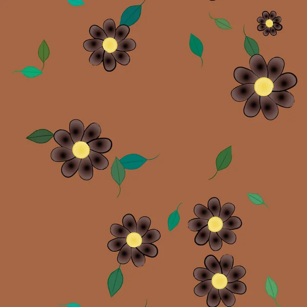 Composição Design Com Flores Simples Folhas Verdes Ilustração Vetorial — Vetor de Stock