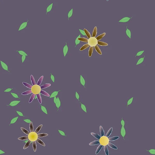 Hermosa Composición Con Flores Colores Simples Hojas Verdes Fondo Ilustración — Vector de stock