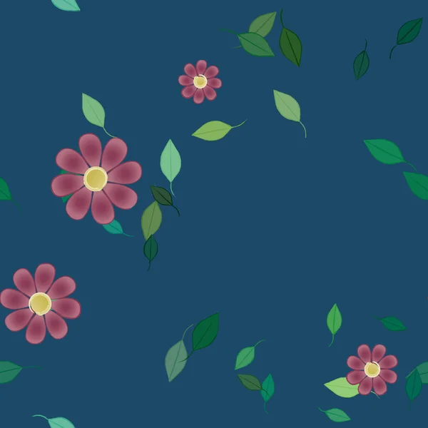 Composição Design Com Flores Simples Folhas Verdes Ilustração Vetorial —  Vetores de Stock