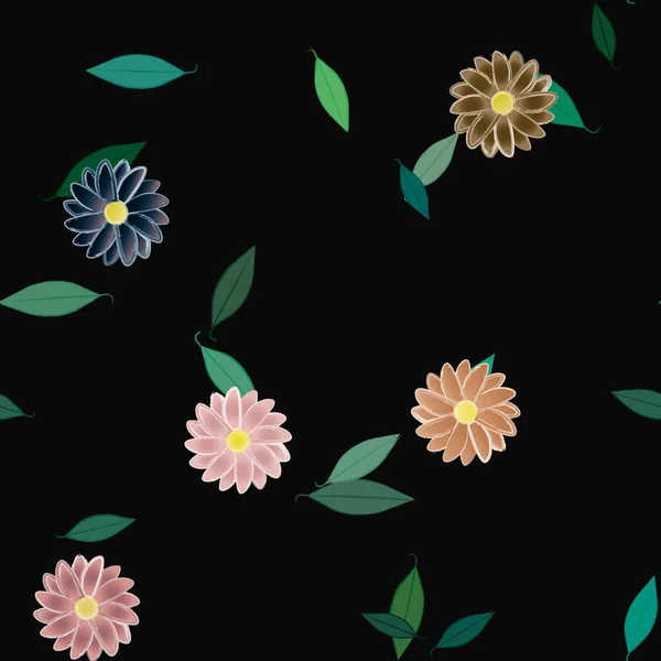 Flores Simples Con Hojas Verdes Composición Libre Ilustración Vectorial — Archivo Imágenes Vectoriales