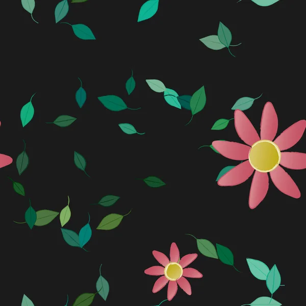 Hermosa Composición Con Flores Colores Simples Hojas Verdes Fondo Ilustración — Vector de stock