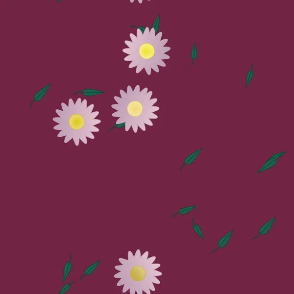 Modèle Vectoriel Avec Des Fleurs Colorées Simples Des Feuilles Vertes — Image vectorielle