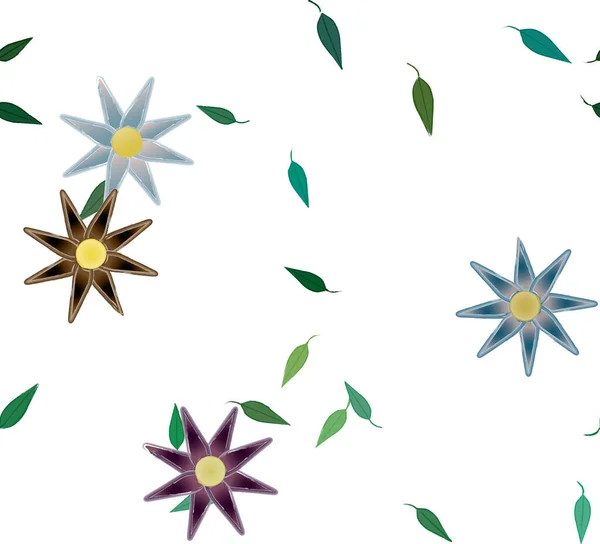 Plantilla Vector Con Flores Coloridas Simples Hojas Verdes — Archivo Imágenes Vectoriales