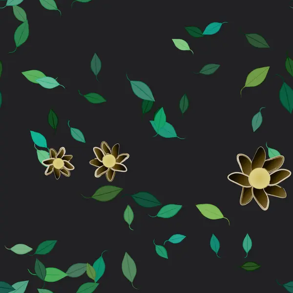 Modèle Vectoriel Avec Des Fleurs Colorées Simples Des Feuilles Vertes — Image vectorielle