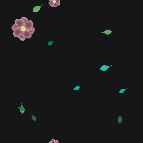 Composição Bonita Com Flores Coloridas Simples Folhas Verdes Fundo Ilustração — Vetor de Stock