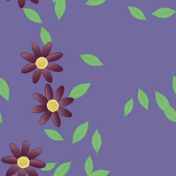 Modèle Vectoriel Avec Des Fleurs Colorées Simples Des Feuilles Vertes — Image vectorielle