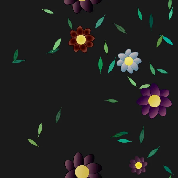 Flores Con Hojas Verdes Composición Libre Ilustración Vectorial — Archivo Imágenes Vectoriales