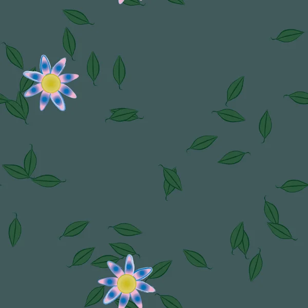 Vectorsjabloon Met Eenvoudige Kleurrijke Bloemen Groene Bladeren — Stockvector