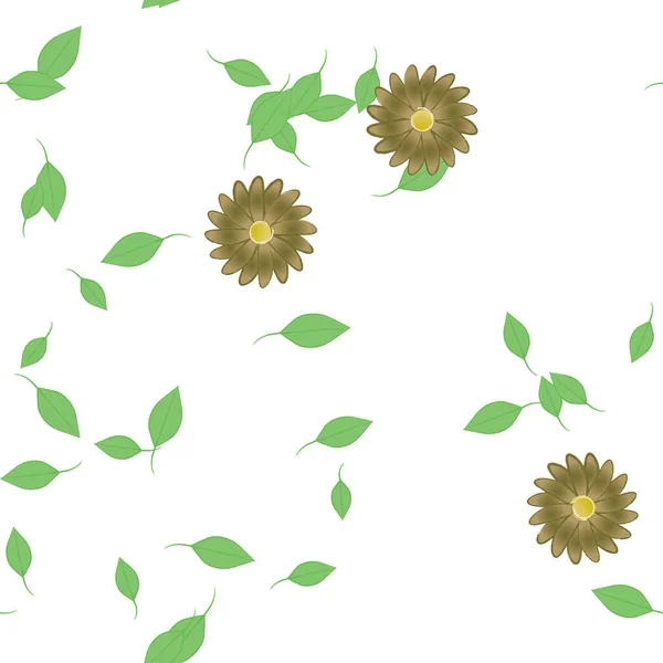 Flores Simples Con Hojas Verdes Composición Libre Ilustración Vectorial — Archivo Imágenes Vectoriales