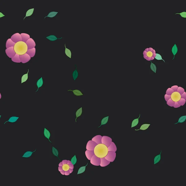 Fleurs Simples Avec Des Feuilles Vertes Composition Libre Illustration Vectorielle — Image vectorielle