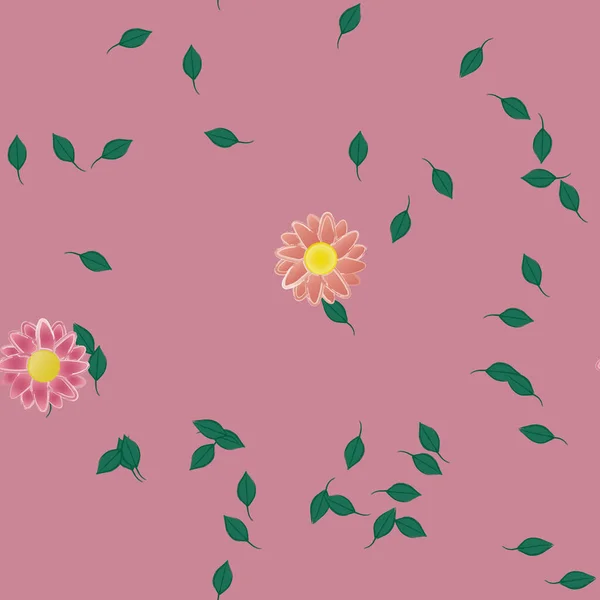 Composição Livre Com Flores Coloridas Simples Folhas Verdes Para Papel — Vetor de Stock