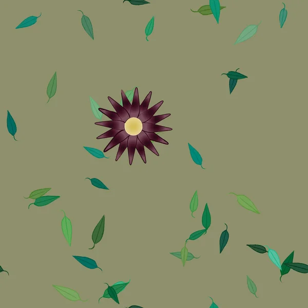 Modèle Vectoriel Avec Des Fleurs Colorées Simples Des Feuilles Vertes — Image vectorielle