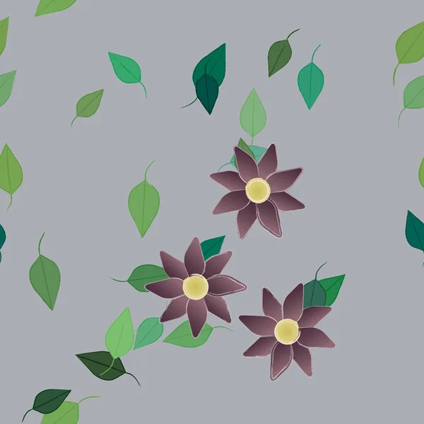 Blommor Med Gröna Blad Fri Sammansättning Vektor Illustration — Stock vektor