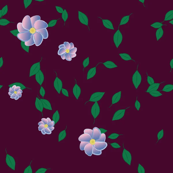 Modèle Vectoriel Avec Des Fleurs Colorées Simples Des Feuilles Vertes — Image vectorielle