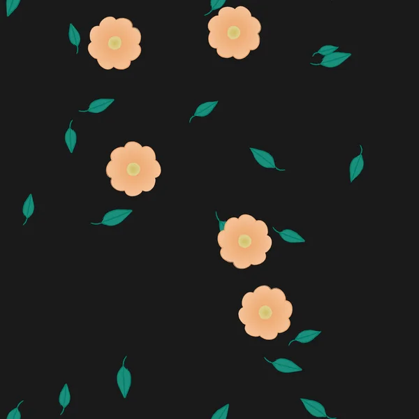 Mooie Compositie Met Eenvoudige Gekleurde Bloemen Groene Bladeren Achtergrond Vector — Stockvector