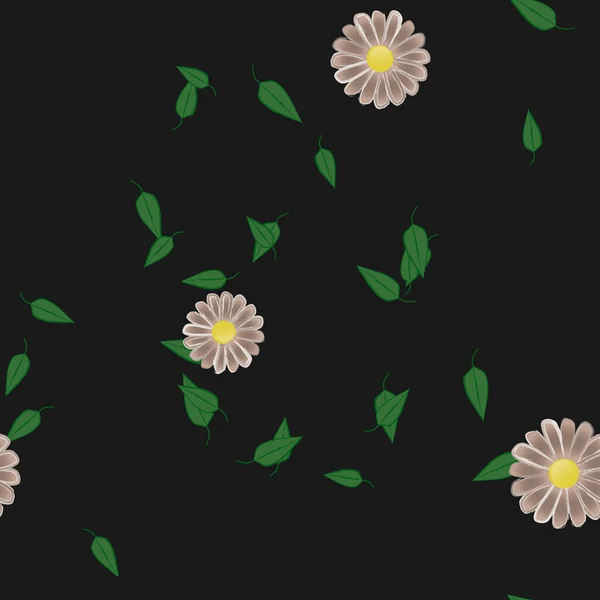 Composición Diseño Con Flores Simples Hojas Verdes Ilustración Vectorial — Vector de stock