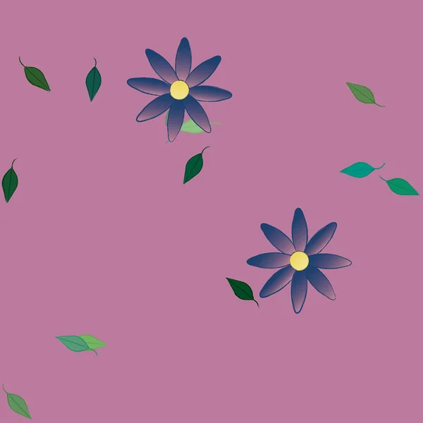 Fleurs Simples Avec Des Feuilles Vertes Composition Libre Illustration Vectorielle — Image vectorielle