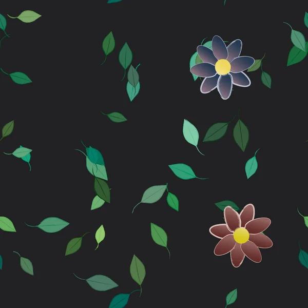 Eenvoudige Bloemen Met Groene Bladeren Vrije Samenstelling Vector Illustratie — Stockvector