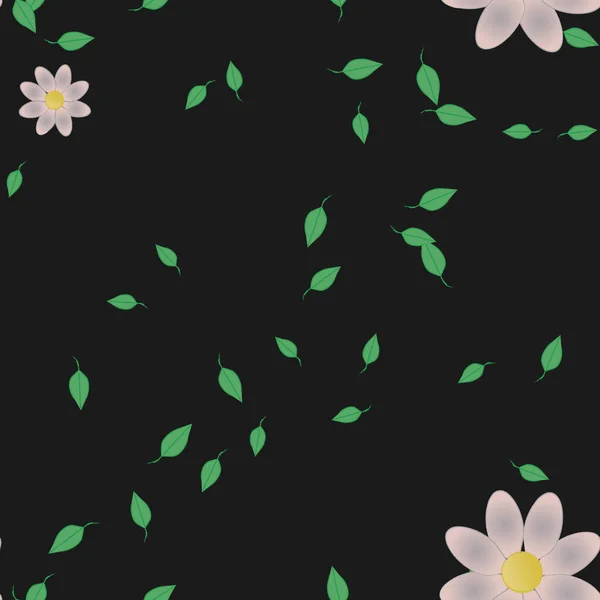 Bloemen Met Groene Bladeren Vrije Samenstelling Vector Illustratie — Stockvector