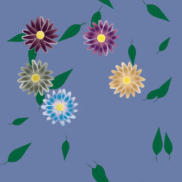 Fleurs Simples Avec Des Feuilles Vertes Composition Libre Illustration Vectorielle — Image vectorielle