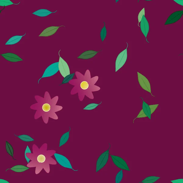 Schöne Komposition Mit Einfachen Farbigen Blüten Und Grünen Blättern Hintergrund — Stockvektor