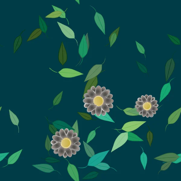 Hermosa Composición Con Flores Colores Simples Hojas Verdes Fondo Ilustración — Vector de stock