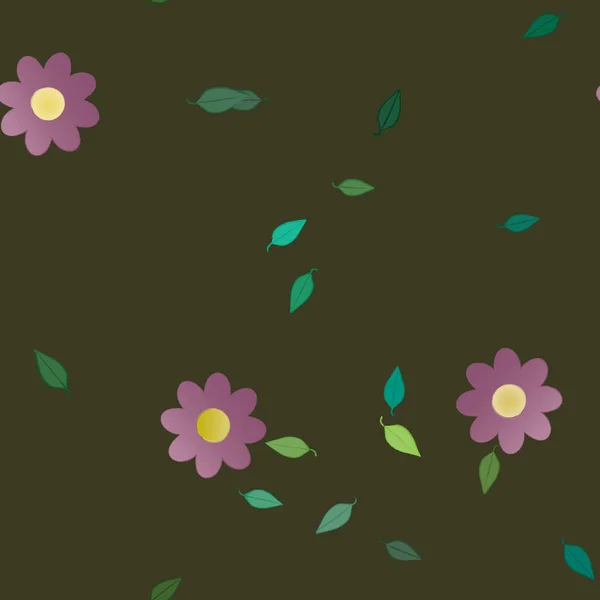 Fleurs Aux Feuilles Vertes Composition Libre Illustration Vectorielle — Image vectorielle