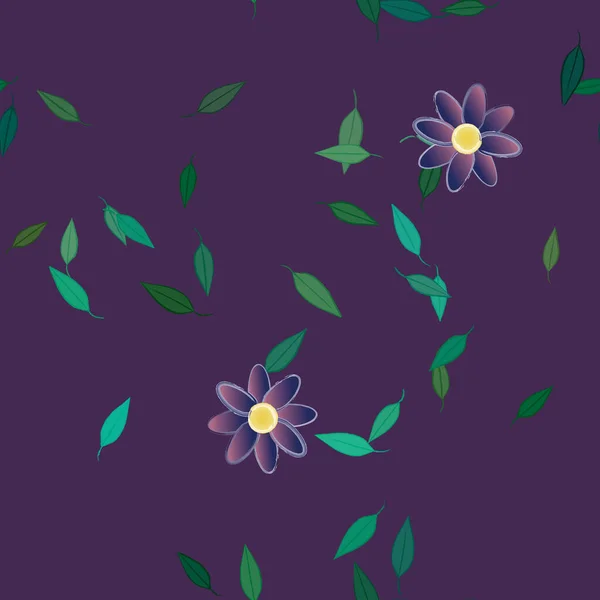 Flores Simples Con Hojas Verdes Composición Libre Ilustración Vectorial — Archivo Imágenes Vectoriales